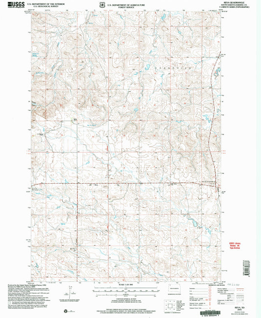Classic USGS Reva South Dakota 7.5'x7.5' Topo Map Image