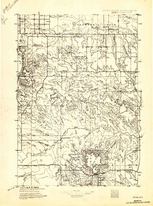 Historic 1935 Reva South Dakota 30'x30' Topo Map Image