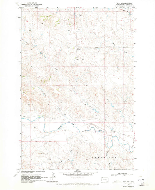 Classic USGS Reva NE South Dakota 7.5'x7.5' Topo Map Image