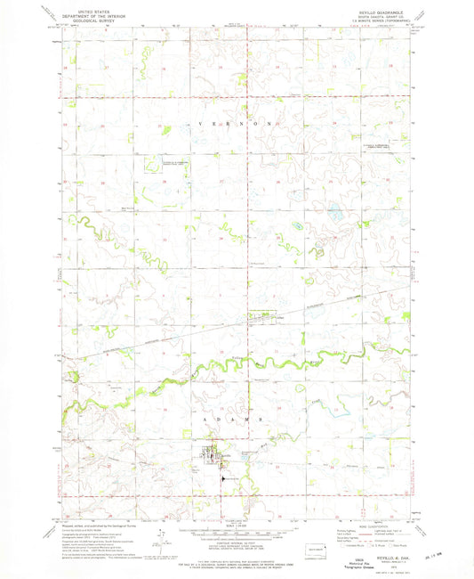 Classic USGS Revillo South Dakota 7.5'x7.5' Topo Map Image