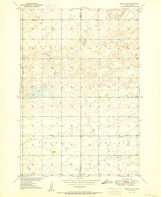 Classic USGS Rezac Lake South Dakota 7.5'x7.5' Topo Map Image