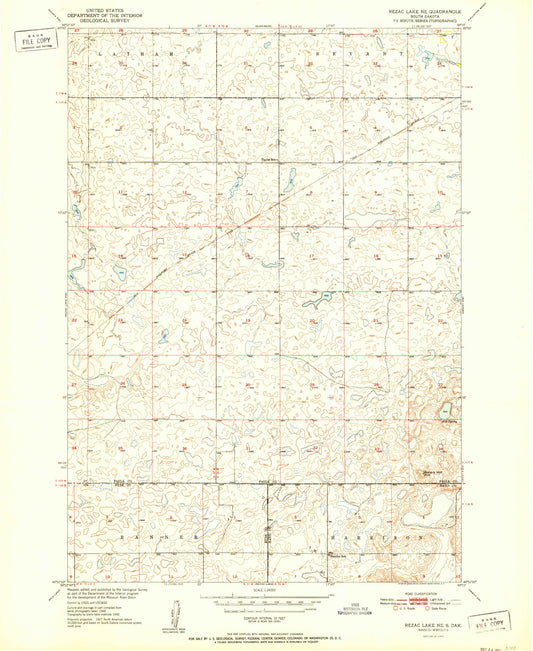 Classic USGS Rezac Lake NE South Dakota 7.5'x7.5' Topo Map Image