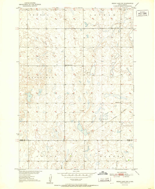 Classic USGS Rezac Lake NW South Dakota 7.5'x7.5' Topo Map Image