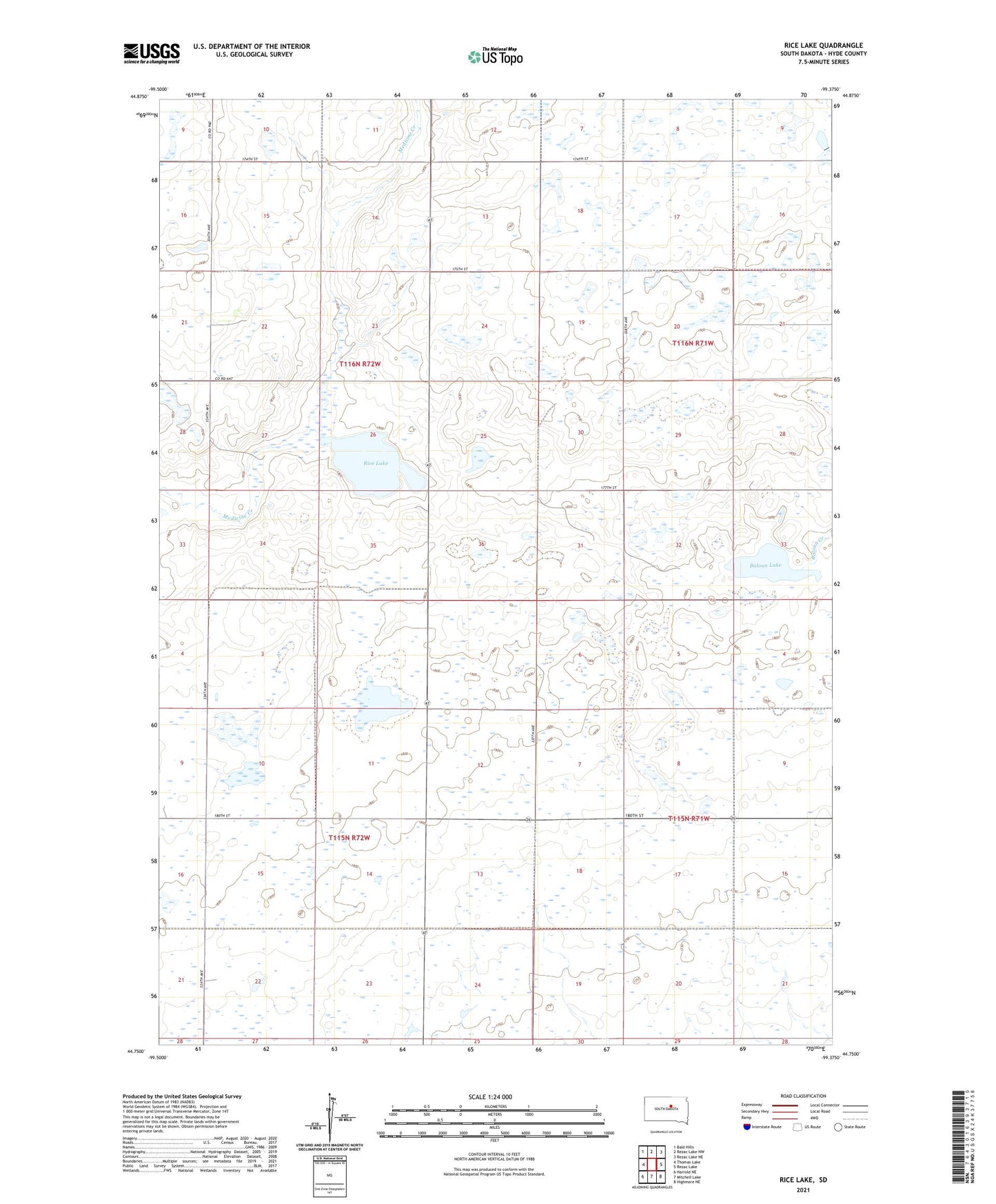 Rice Lake South Dakota US Topo Map Image