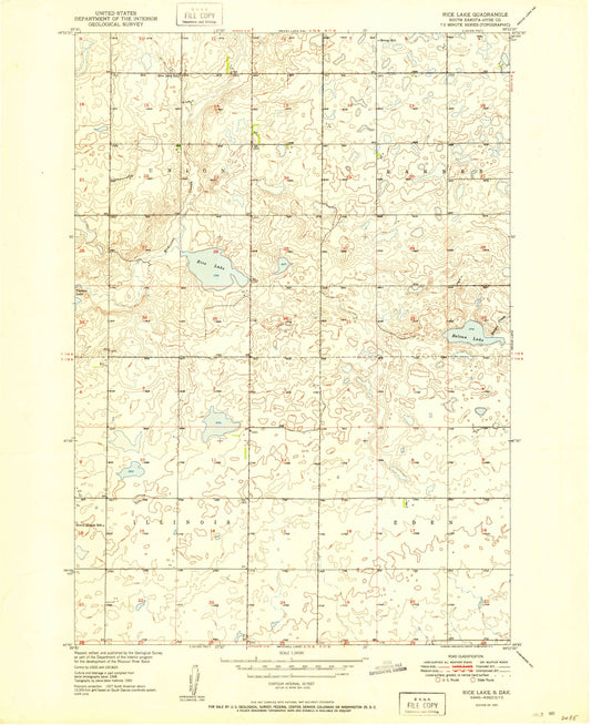 Classic USGS Rice Lake South Dakota 7.5'x7.5' Topo Map Image