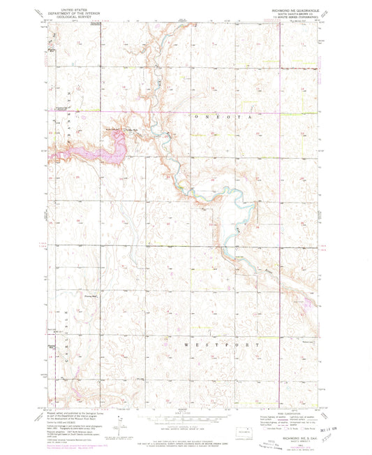 Classic USGS Richmond NE South Dakota 7.5'x7.5' Topo Map Image