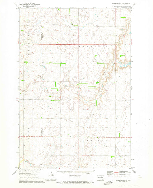 Classic USGS Richmond NW South Dakota 7.5'x7.5' Topo Map Image