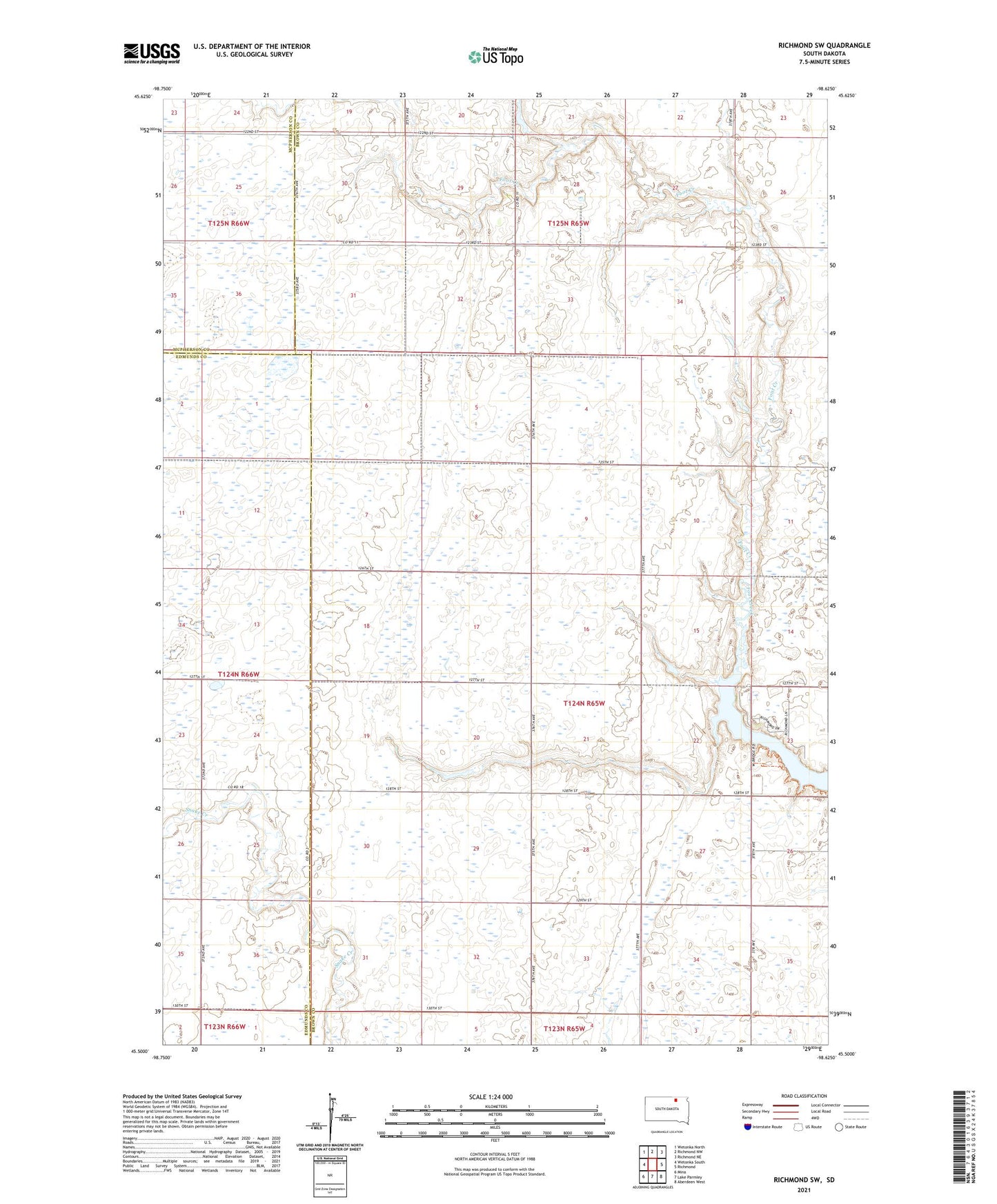 Richmond SW South Dakota US Topo Map Image