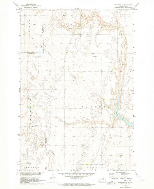 Classic USGS Richmond SW South Dakota 7.5'x7.5' Topo Map Image