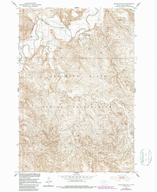 Classic USGS Ridgeview NW South Dakota 7.5'x7.5' Topo Map Image