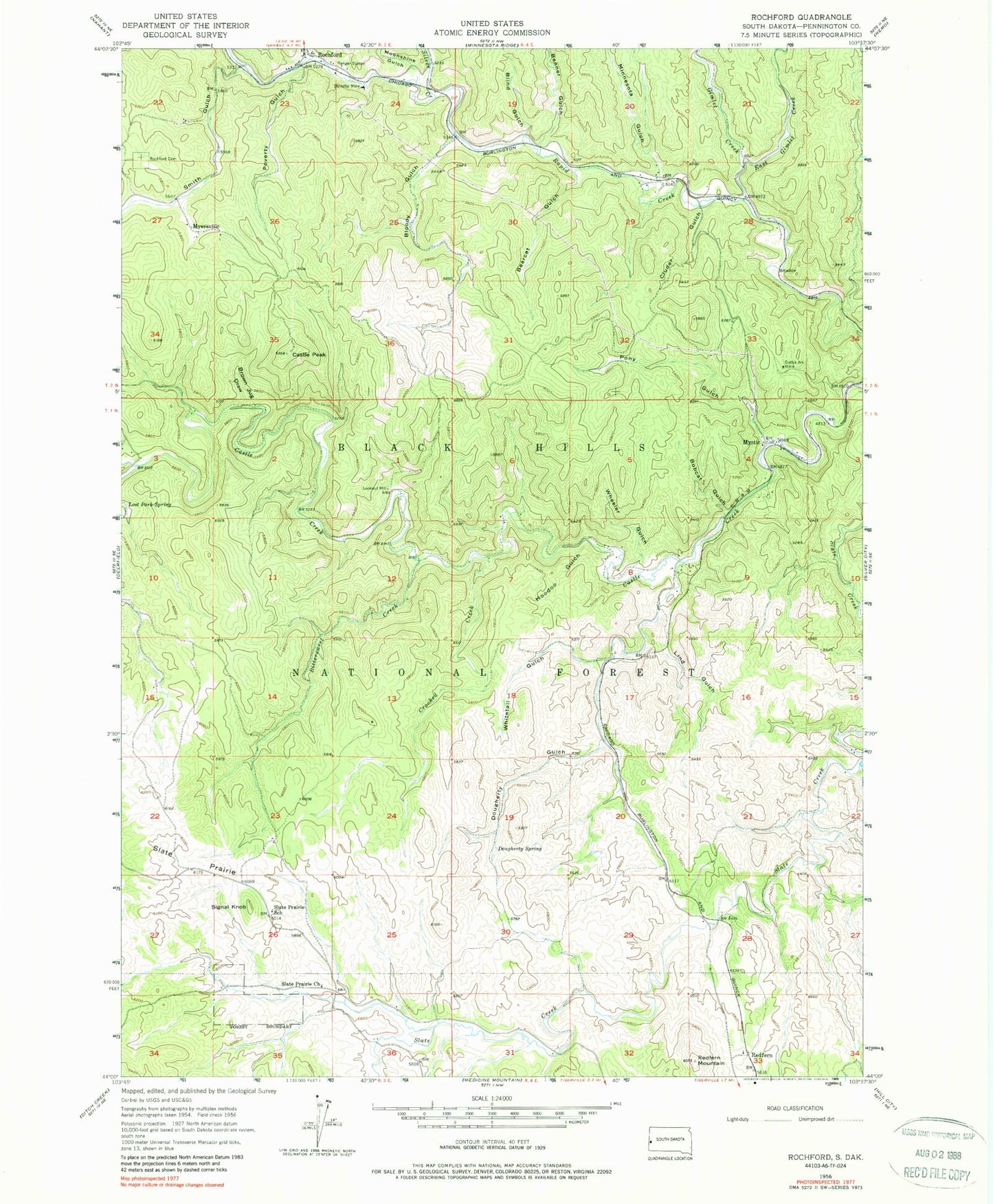 Classic USGS Rochford South Dakota 7.5'x7.5' Topo Map Image