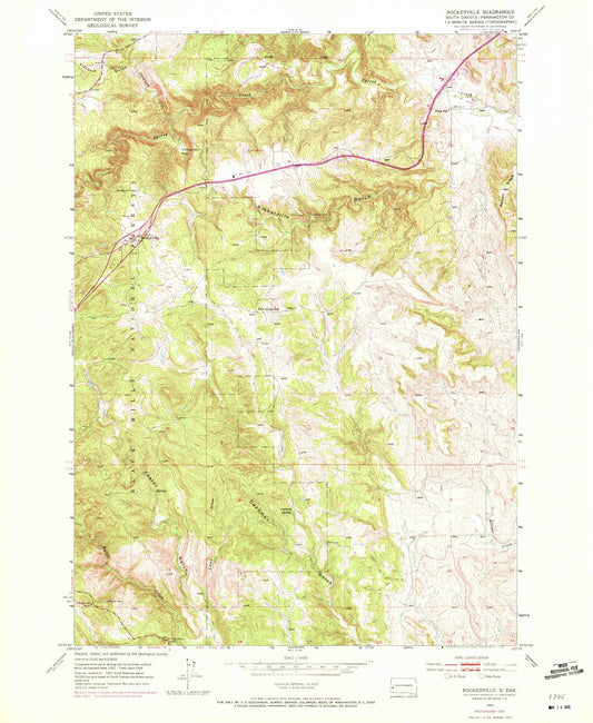 Classic USGS Rockerville South Dakota 7.5'x7.5' Topo Map Image