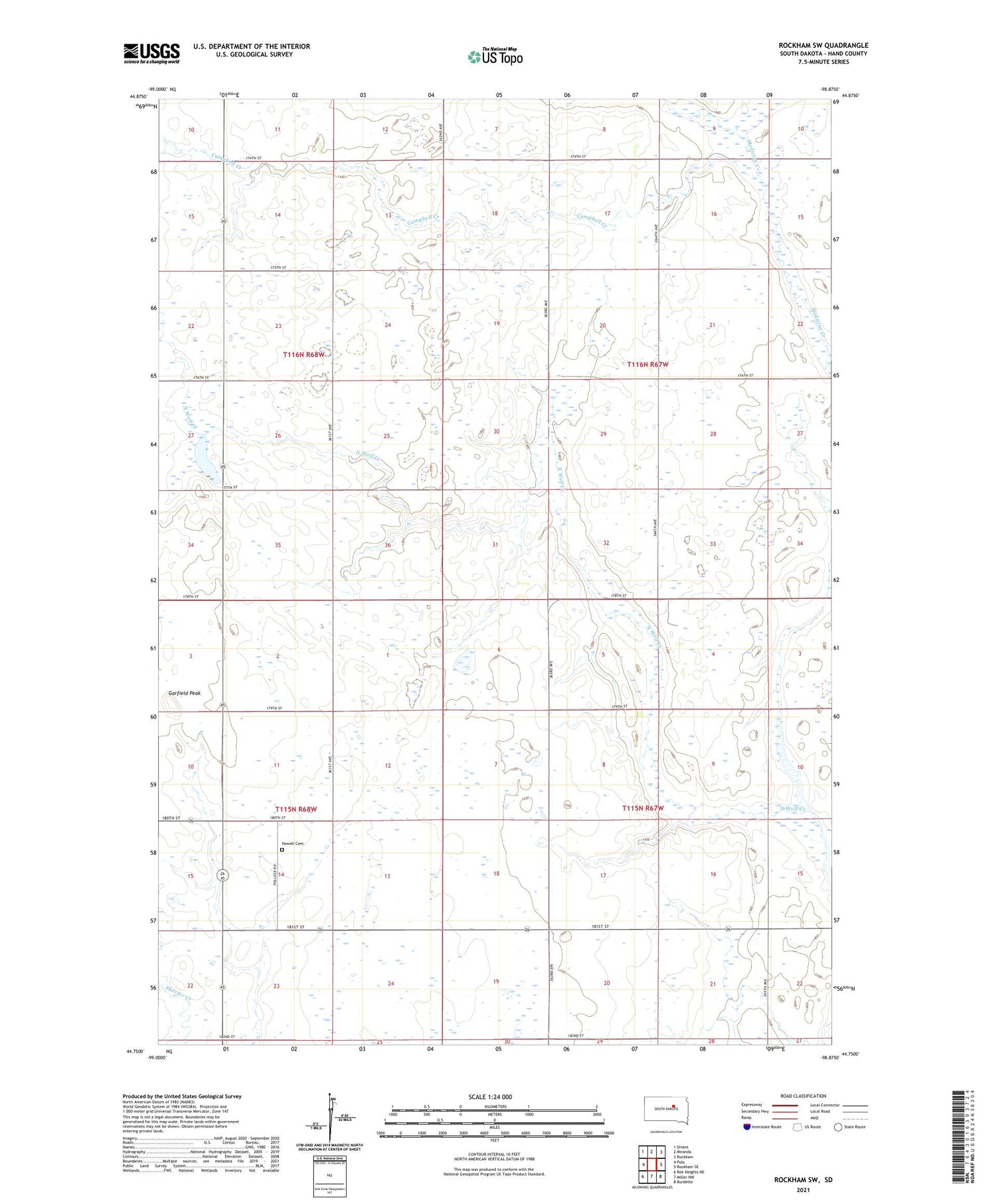 Rockham SW South Dakota US Topo Map Image
