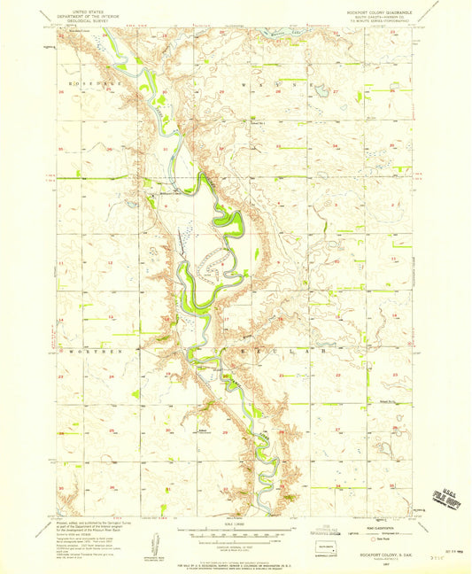 Classic USGS Rockport Colony South Dakota 7.5'x7.5' Topo Map Image