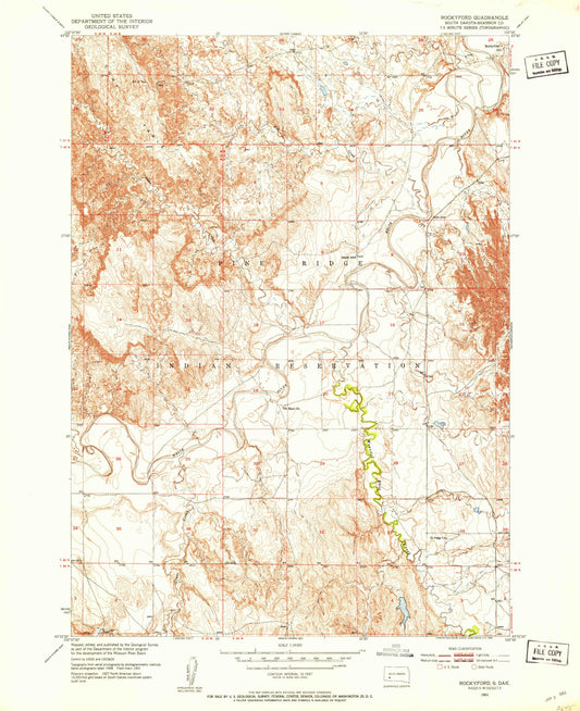 Classic USGS Rockyford South Dakota 7.5'x7.5' Topo Map Image