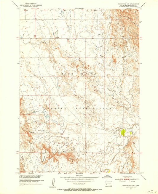 Classic USGS Rockyford NW South Dakota 7.5'x7.5' Topo Map Image