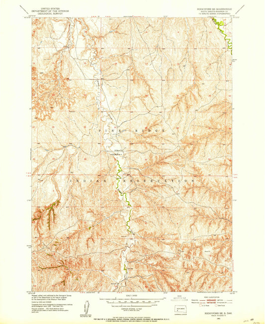 Classic USGS Rockyford SE South Dakota 7.5'x7.5' Topo Map Image