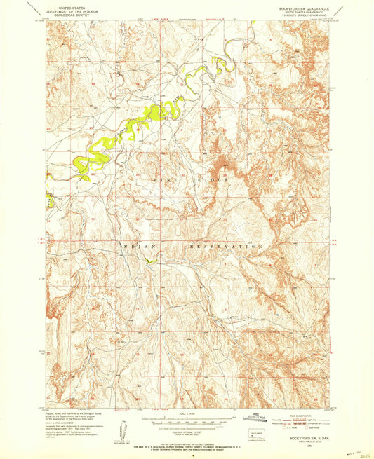 Classic USGS Rockyford SW South Dakota 7.5'x7.5' Topo Map Image