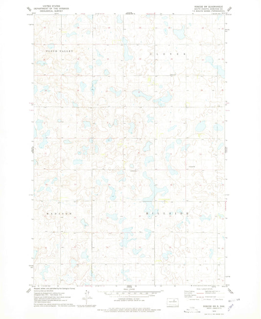 Classic USGS Roscoe SW South Dakota 7.5'x7.5' Topo Map Image