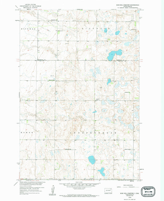 Classic USGS Rose Hill Cemetery South Dakota 7.5'x7.5' Topo Map Image