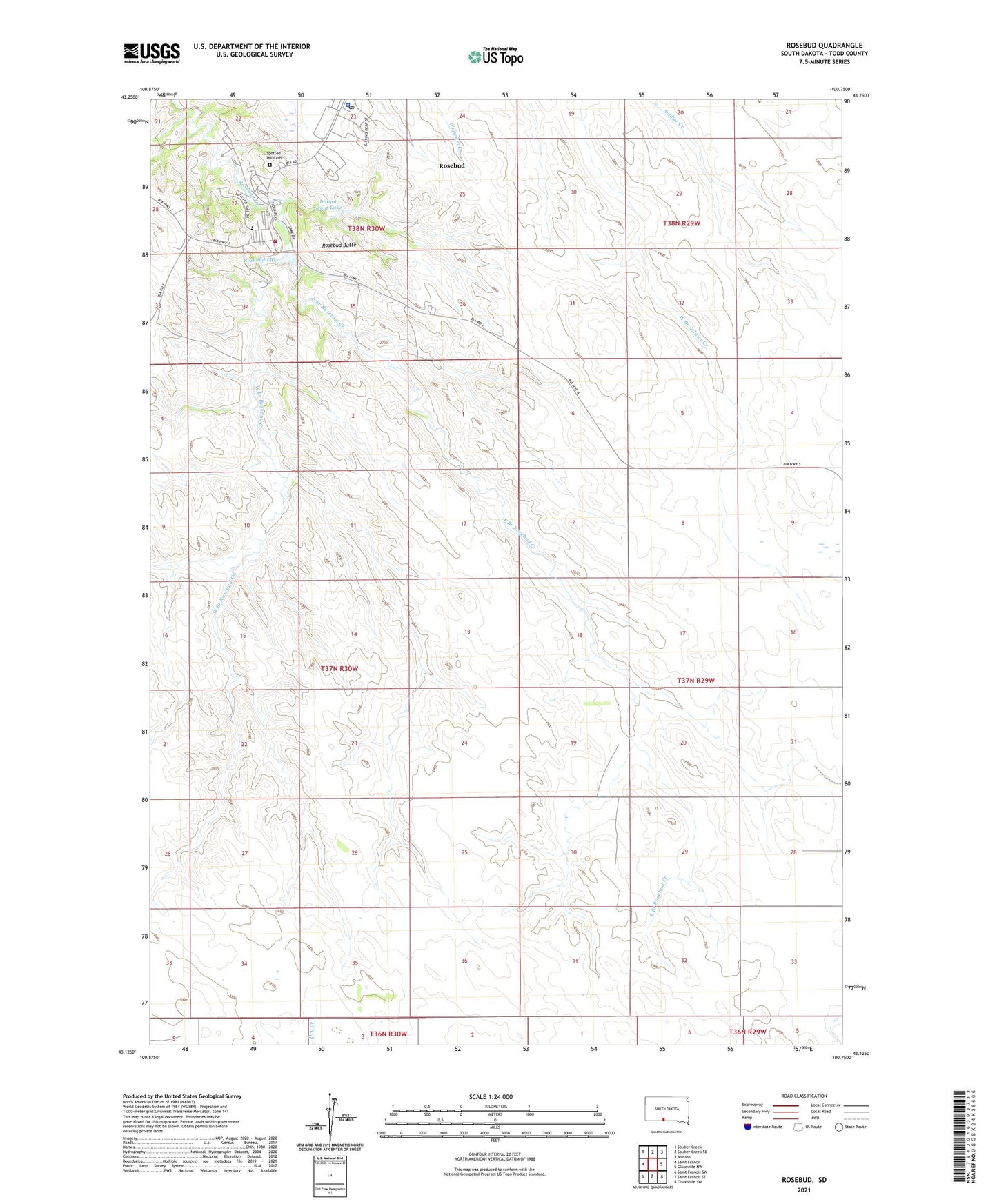Rosebud South Dakota US Topo Map Image