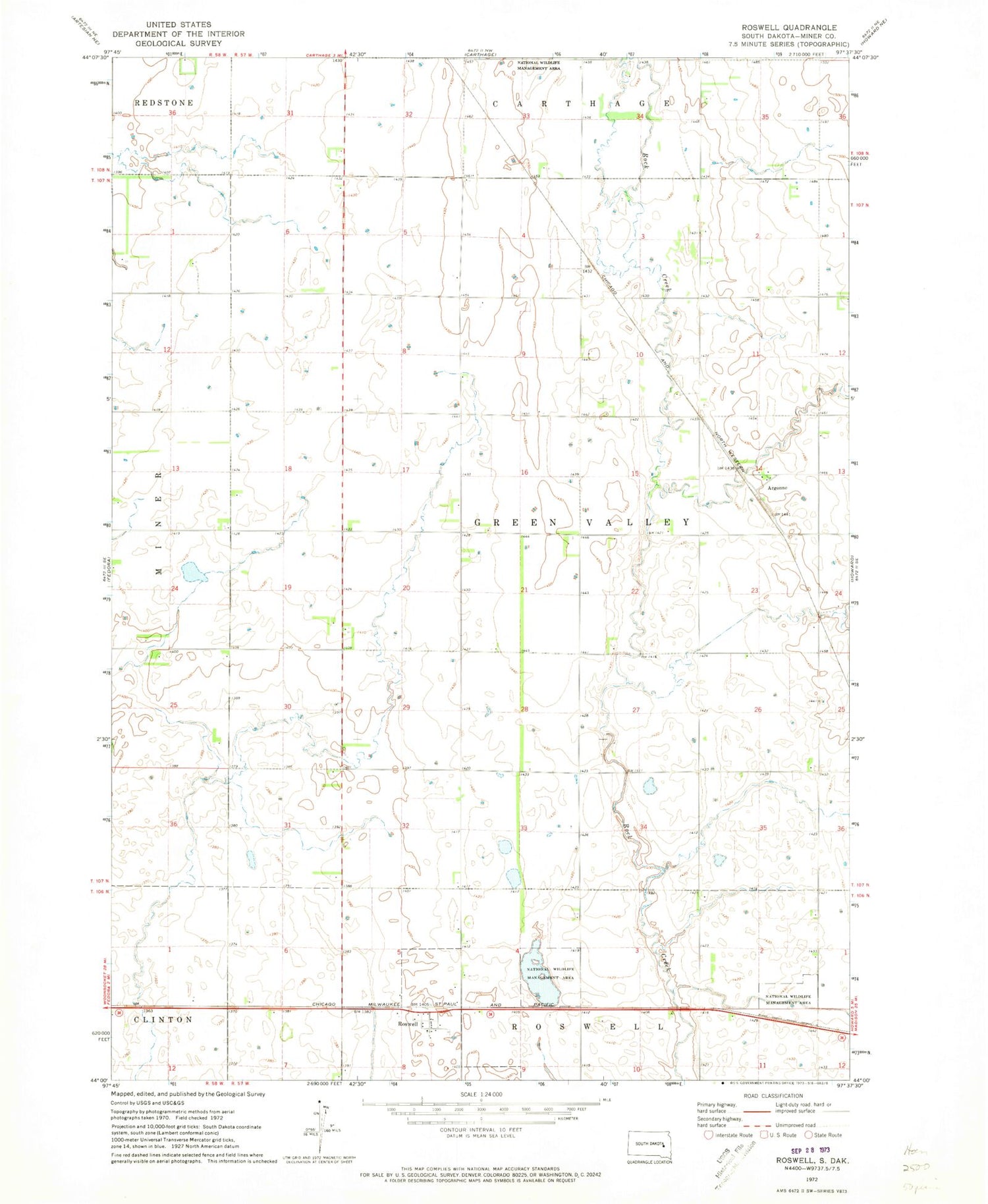 Classic USGS Roswell South Dakota 7.5'x7.5' Topo Map Image