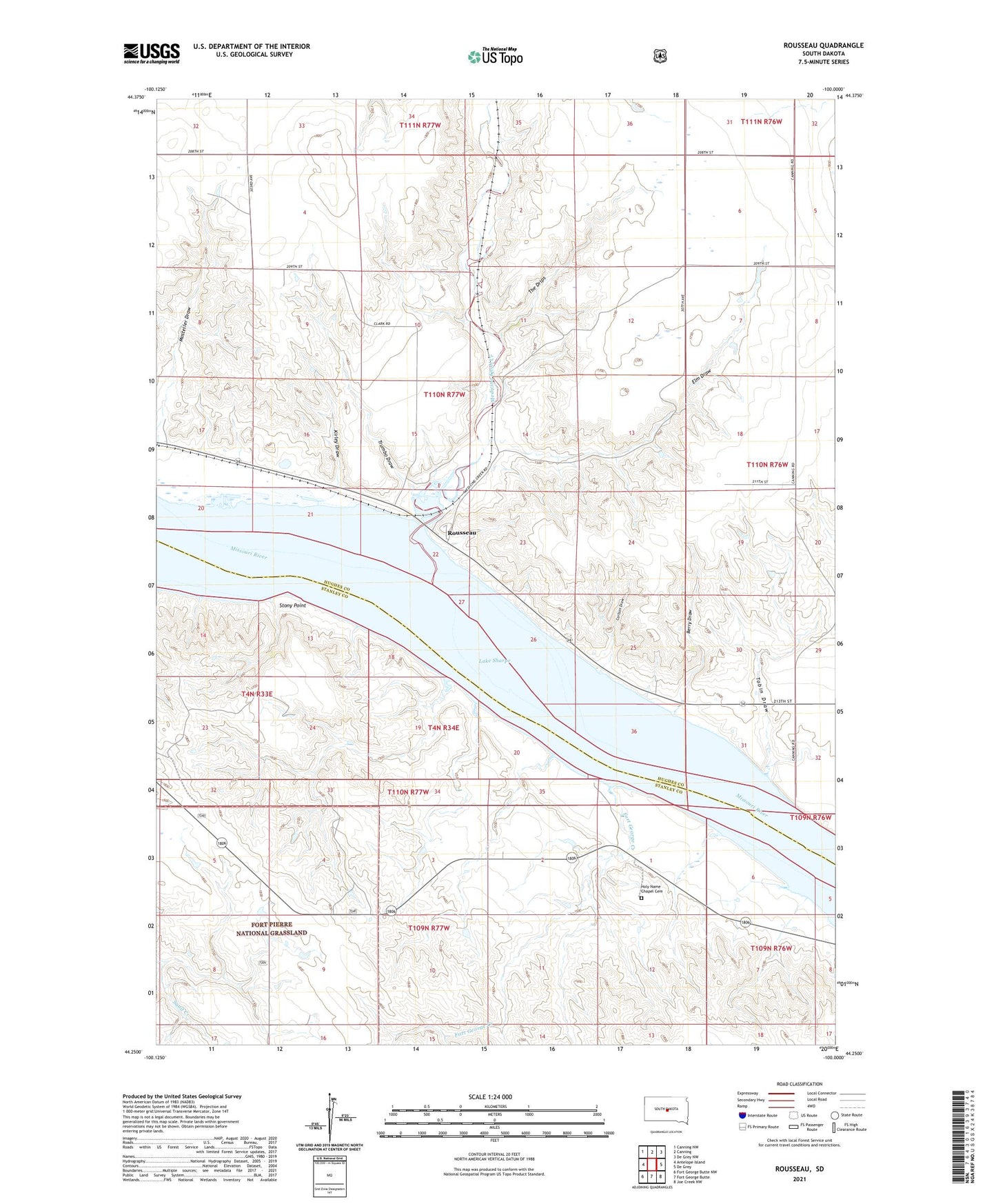 Rousseau South Dakota US Topo Map Image