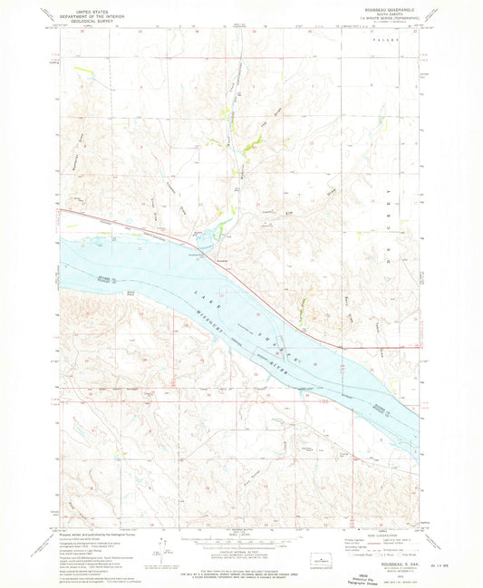 Classic USGS Rousseau South Dakota 7.5'x7.5' Topo Map Image