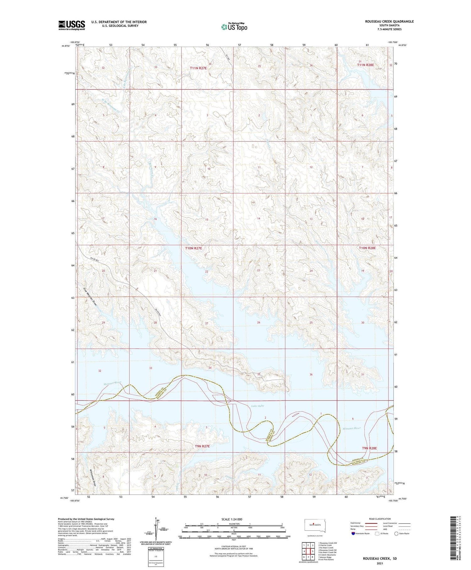 Rousseau Creek South Dakota US Topo Map Image