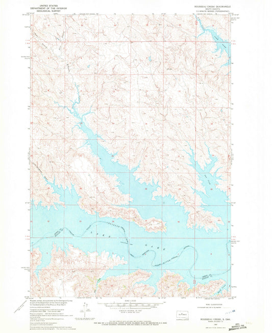 Classic USGS Rousseau Creek South Dakota 7.5'x7.5' Topo Map Image