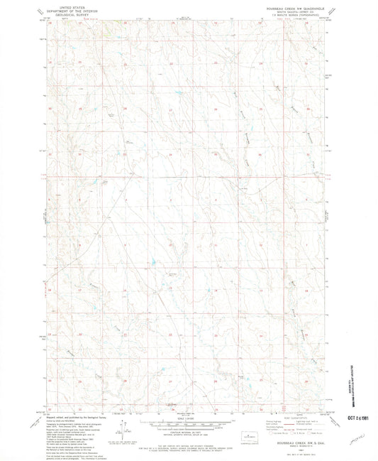 Classic USGS Rousseau Creek NW South Dakota 7.5'x7.5' Topo Map Image