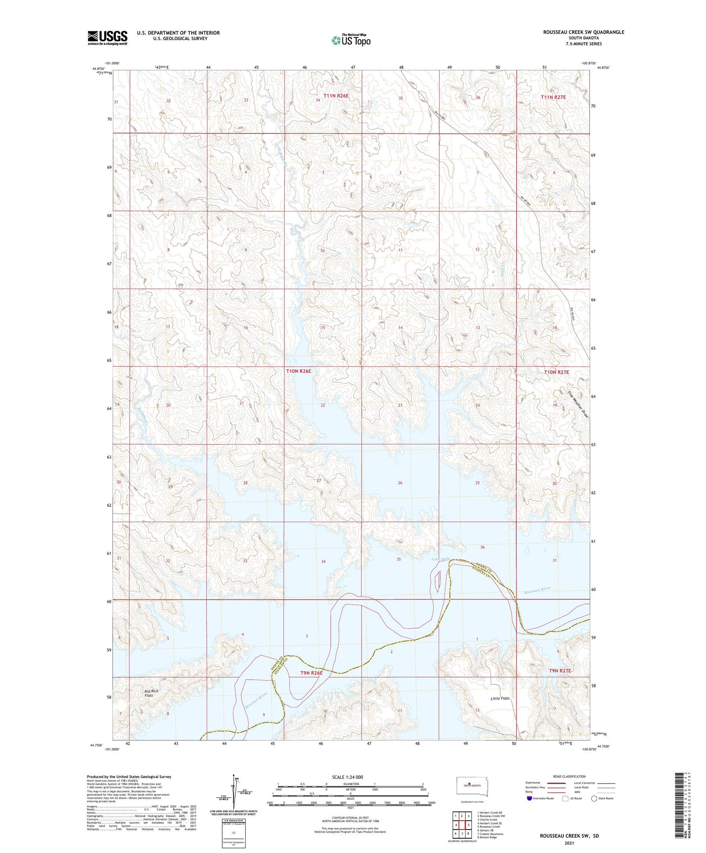 Rousseau Creek SW South Dakota US Topo Map Image