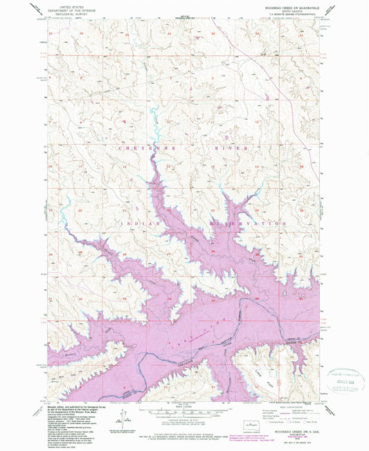 Classic USGS Rousseau Creek SW South Dakota 7.5'x7.5' Topo Map Image