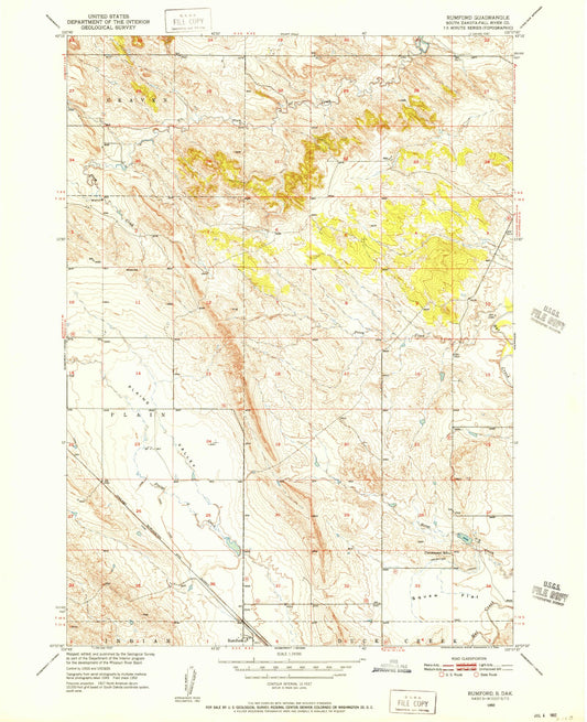 Classic USGS Rumford South Dakota 7.5'x7.5' Topo Map Image