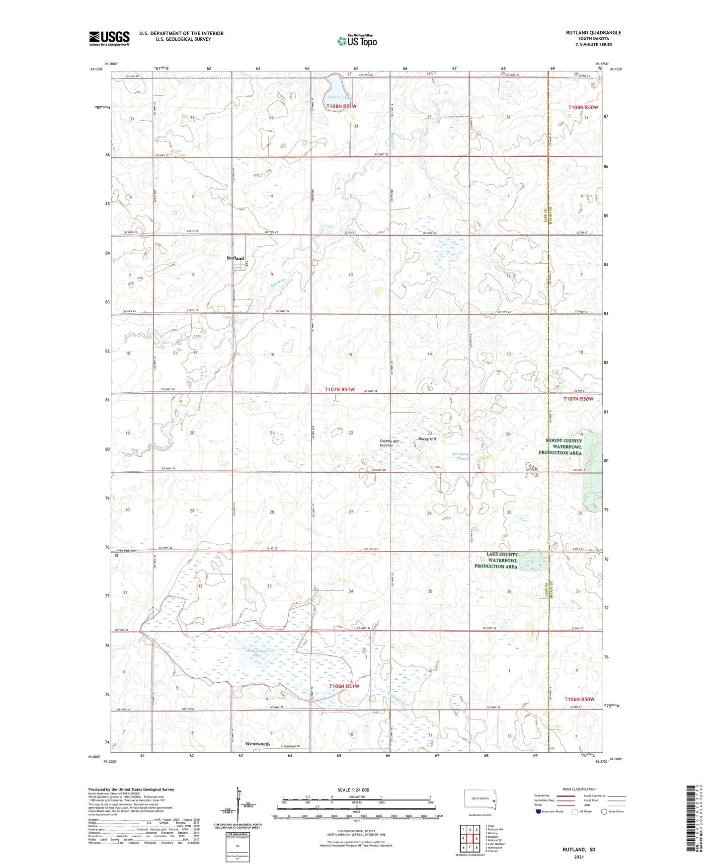 Rutland South Dakota US Topo Map Image