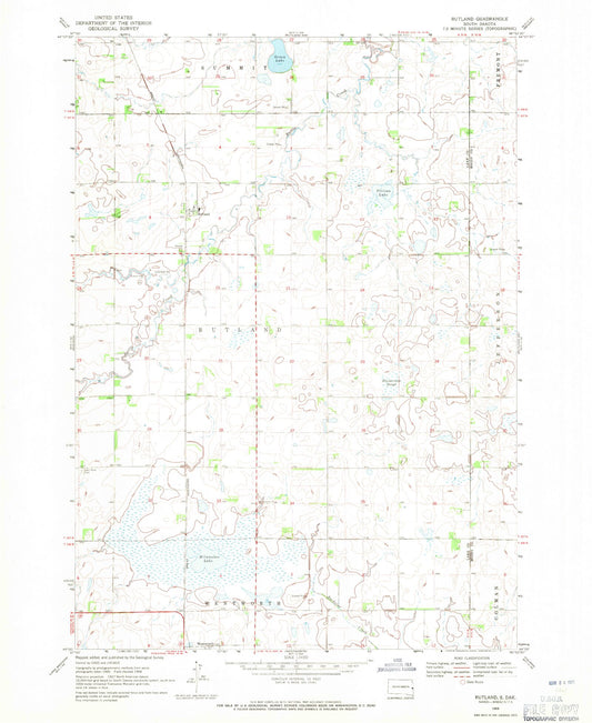 Classic USGS Rutland South Dakota 7.5'x7.5' Topo Map Image