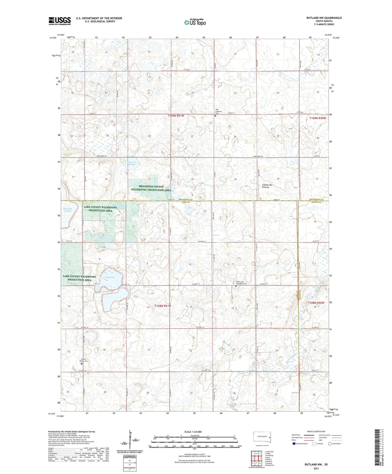 Rutland NW South Dakota US Topo Map Image