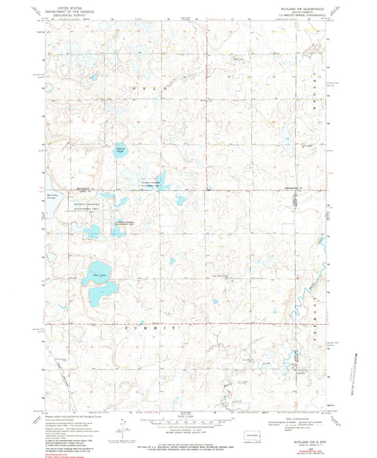 Classic USGS Rutland NW South Dakota 7.5'x7.5' Topo Map Image