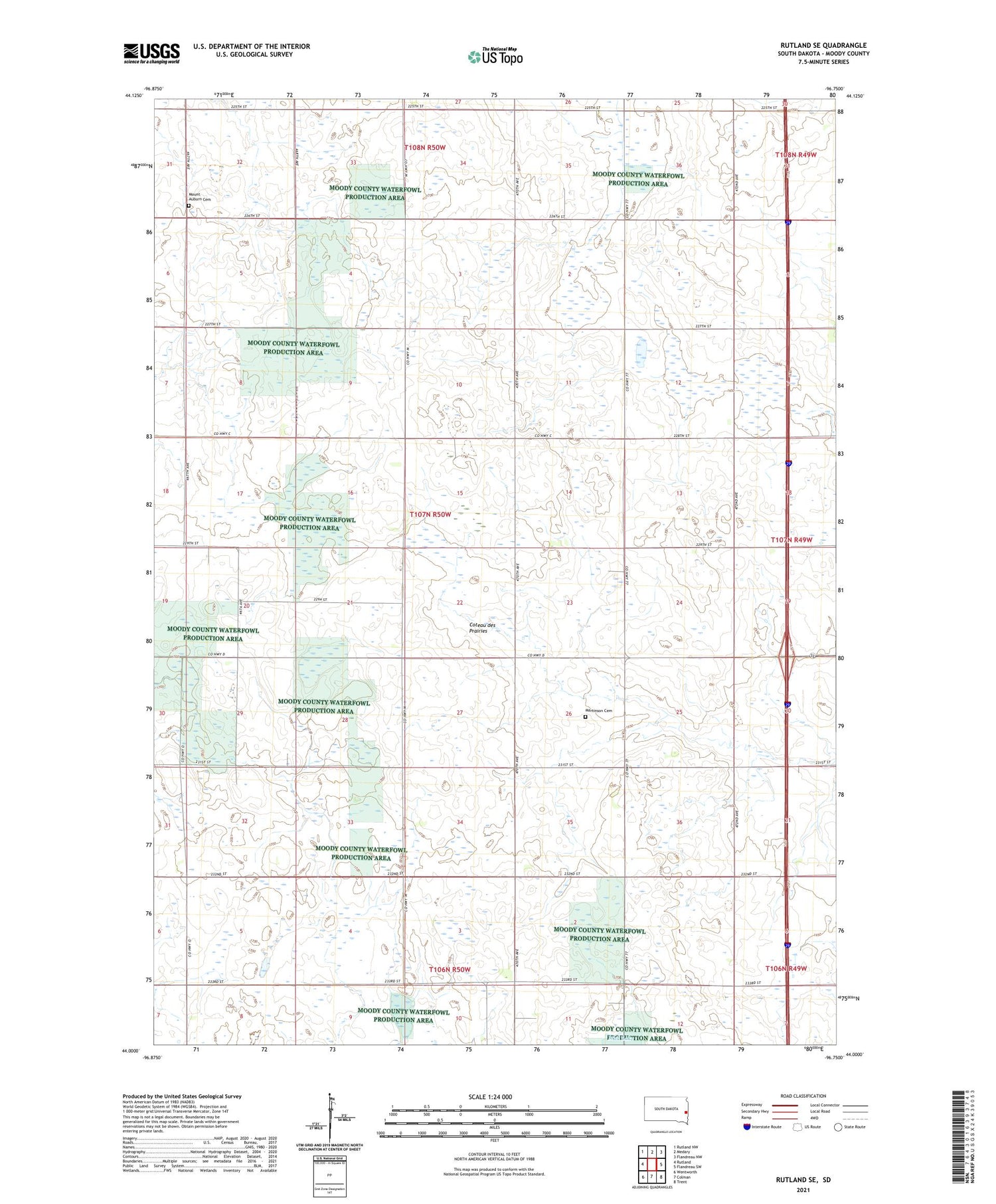 Rutland SE South Dakota US Topo Map Image