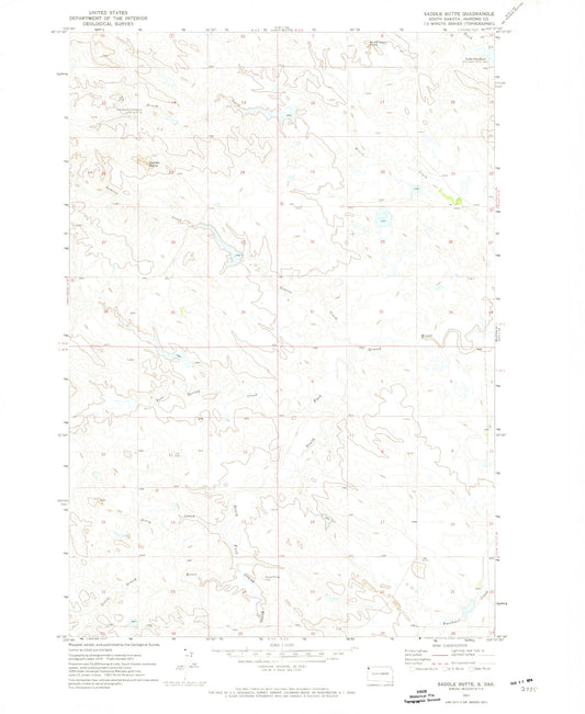Classic USGS Saddle Butte South Dakota 7.5'x7.5' Topo Map Image