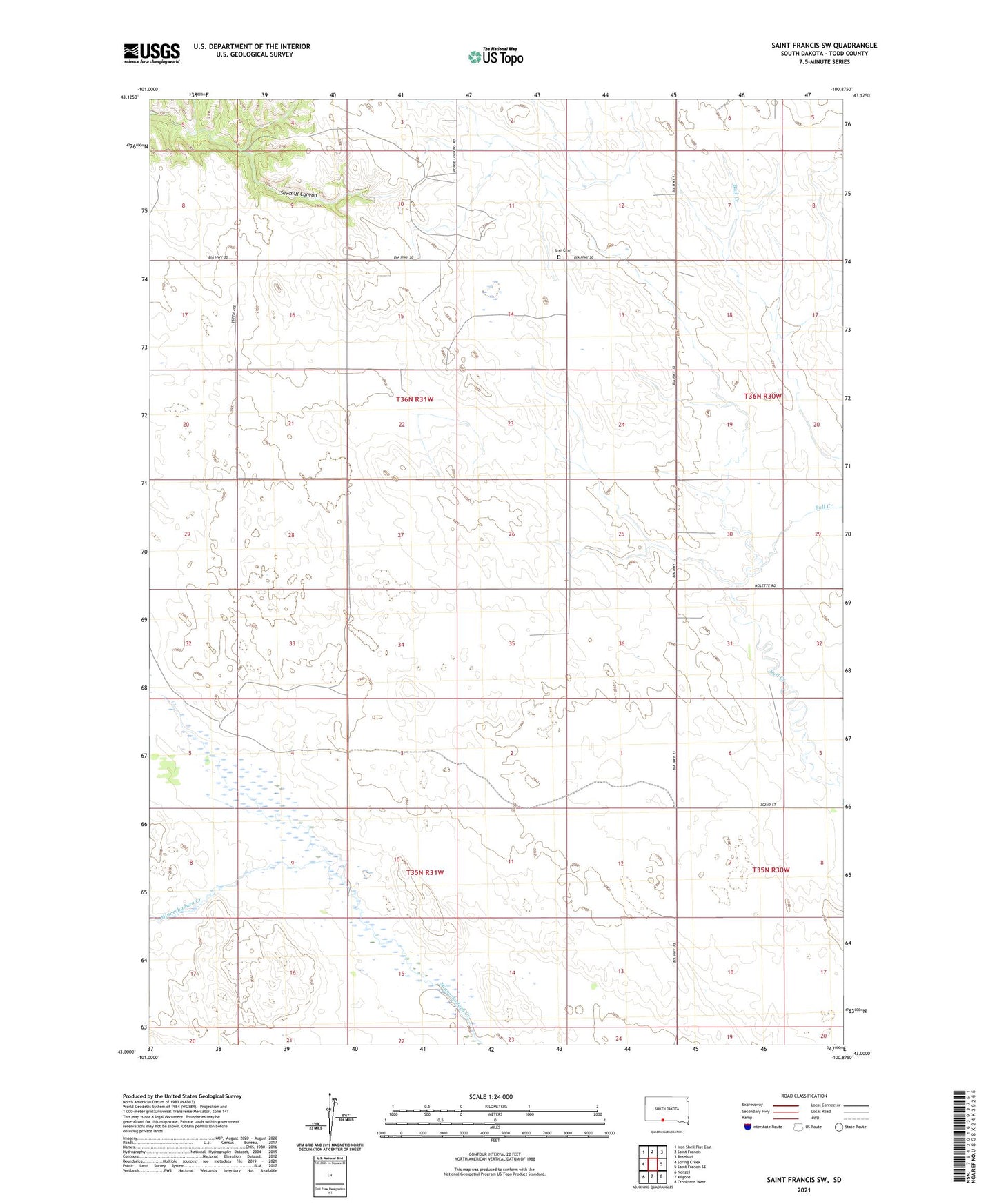 Saint Francis SW South Dakota US Topo Map Image