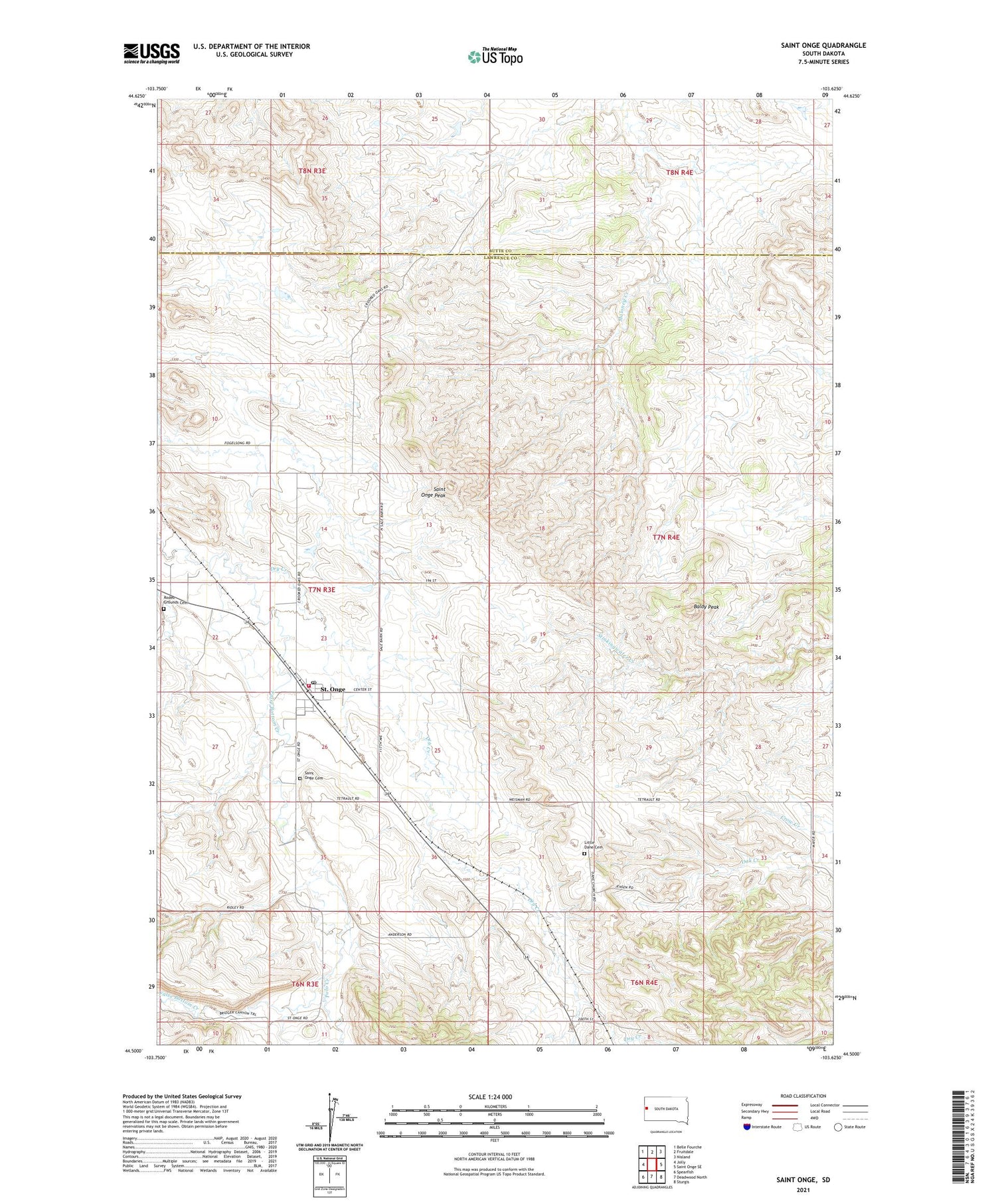Saint Onge South Dakota US Topo Map Image