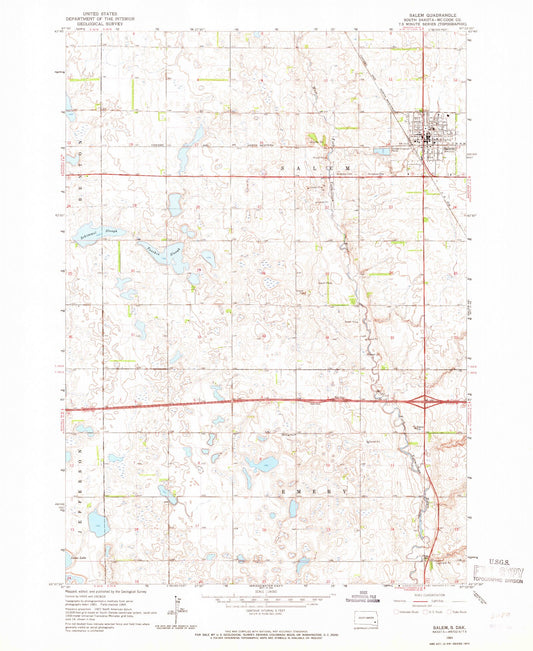 Classic USGS Salem South Dakota 7.5'x7.5' Topo Map Image