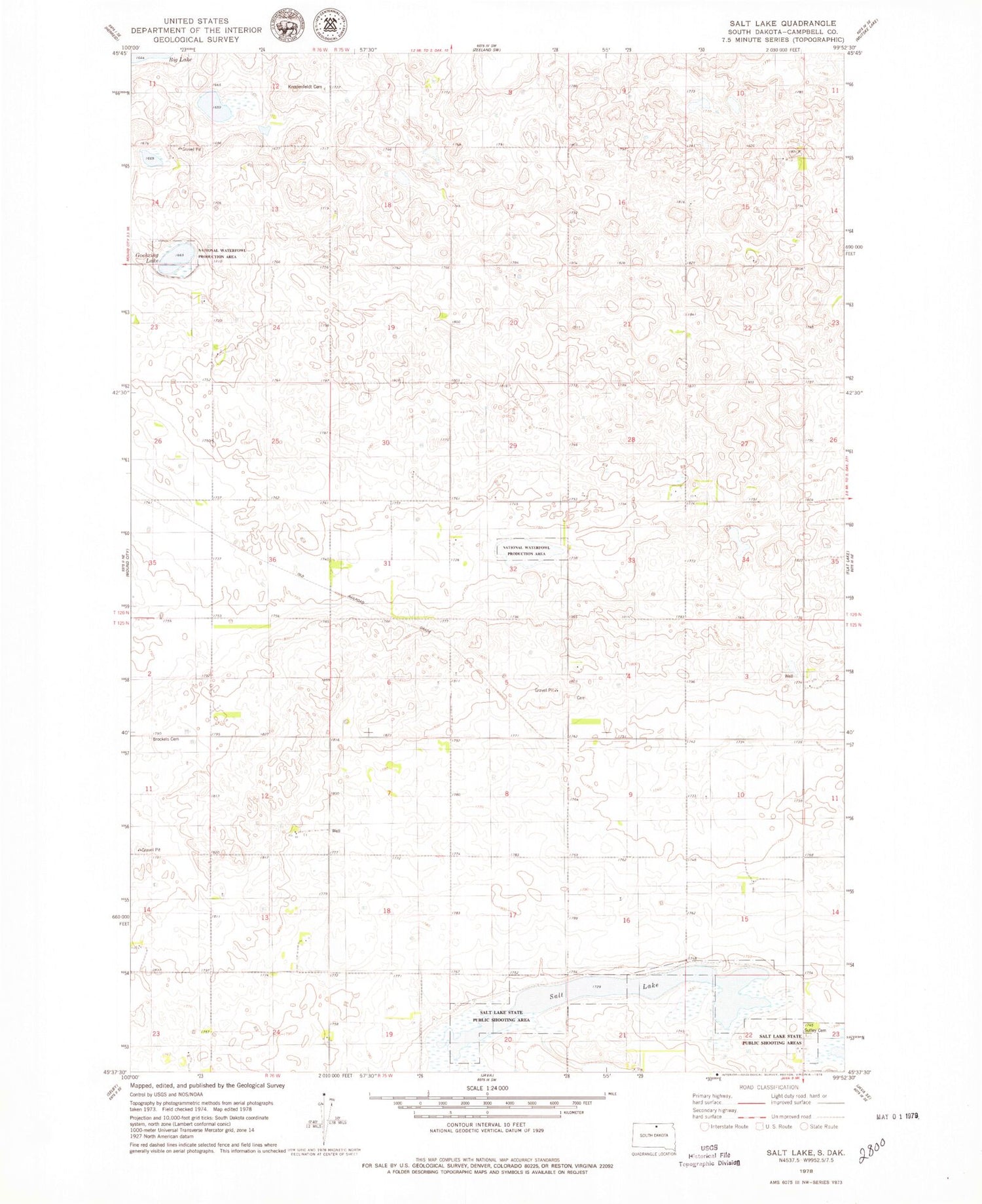 Classic USGS Salt Lake South Dakota 7.5'x7.5' Topo Map Image