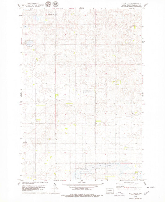 Classic USGS Salt Lake South Dakota 7.5'x7.5' Topo Map Image
