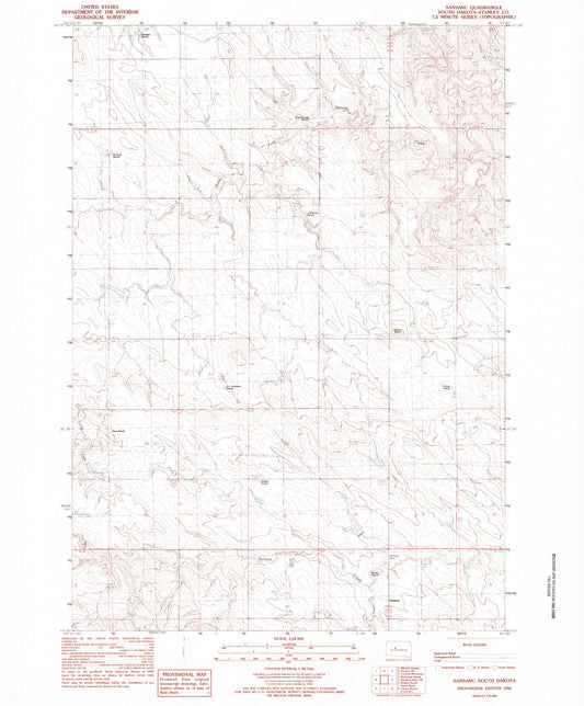 Classic USGS Sansarc South Dakota 7.5'x7.5' Topo Map Image