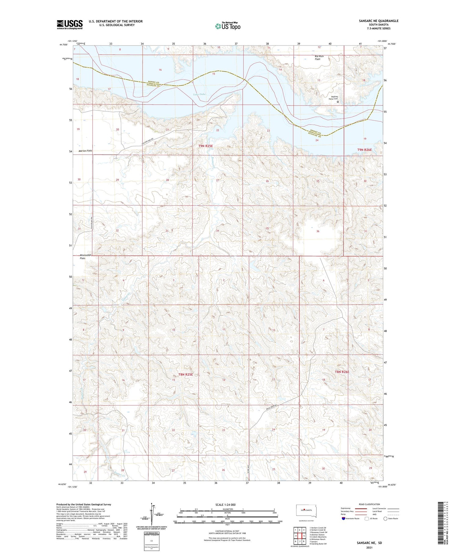 Sansarc NE South Dakota US Topo Map Image