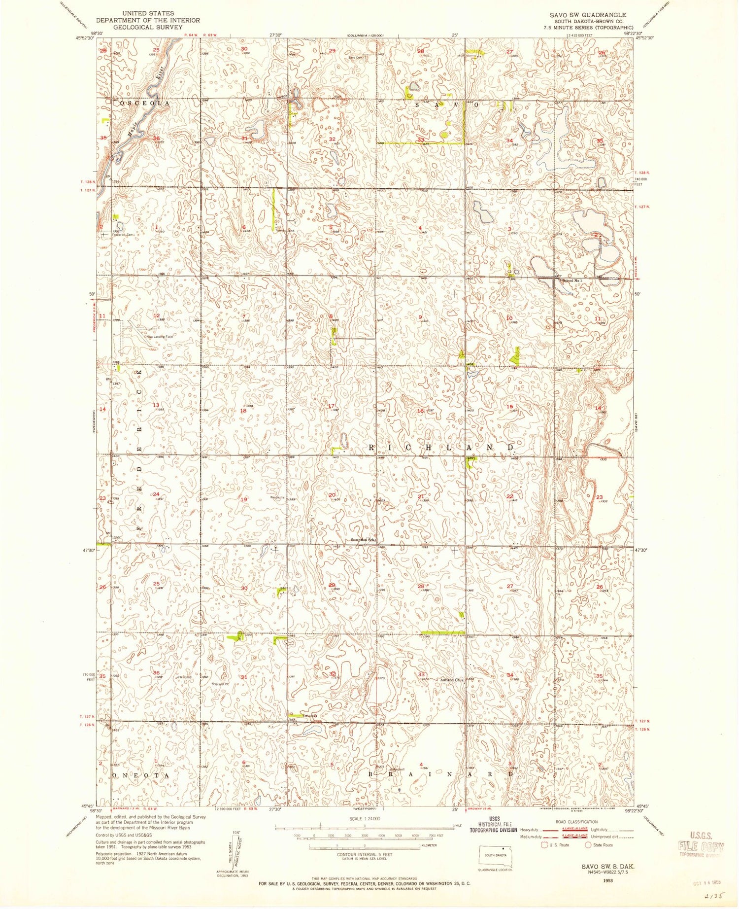 Classic USGS Savo SW South Dakota 7.5'x7.5' Topo Map Image