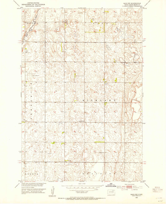 Classic USGS Savo SW South Dakota 7.5'x7.5' Topo Map Image