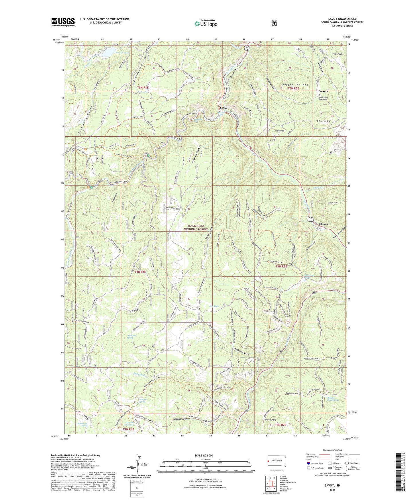 Savoy South Dakota US Topo Map Image